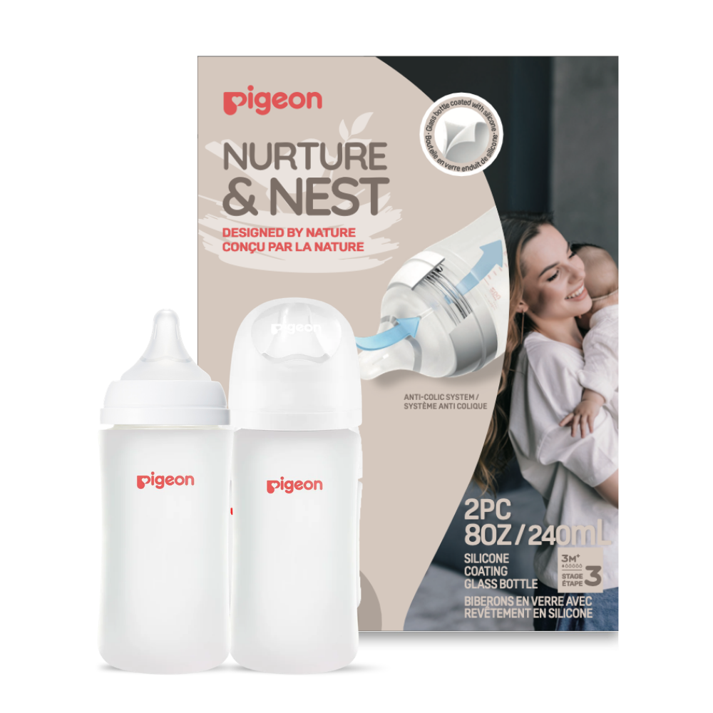 Silicone Coated Glass Bottle 8oz with M Nipple (3M+) - 2 pack
