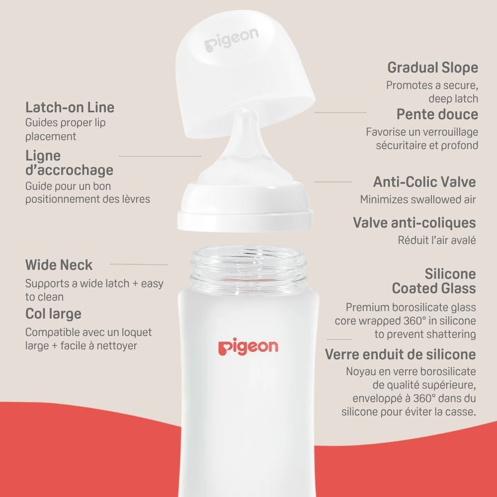 Silicone Coated Glass Bottle 8oz with M Nipple (3M+) - 2 pack
