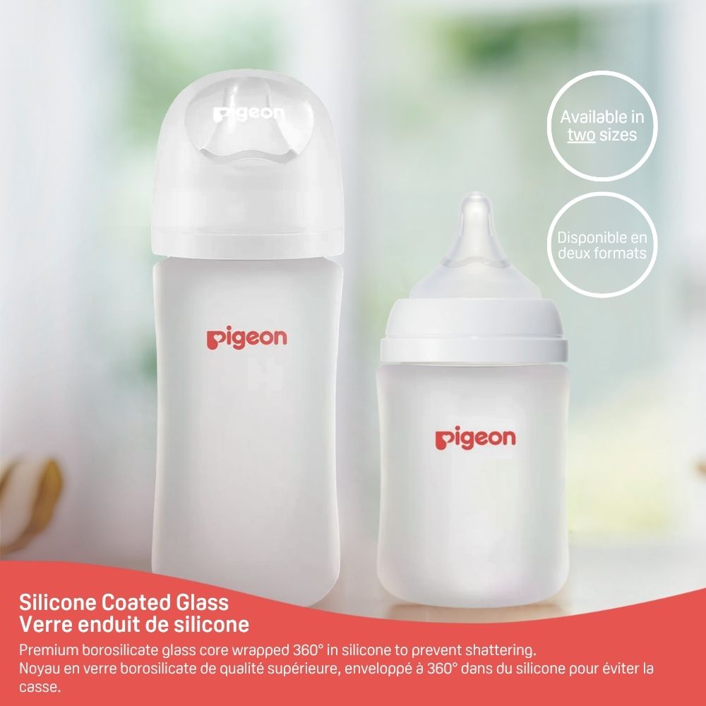 Silicone Coated Glass Bottle 8oz with M Nipple (3M+) - 2 pack